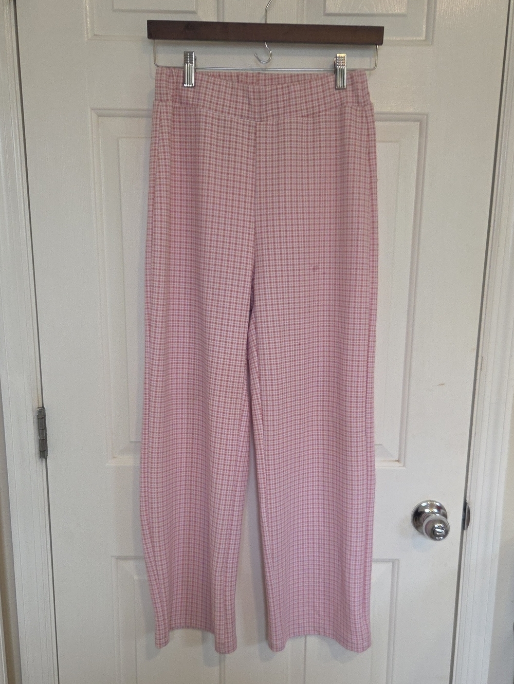 SHEIN Pink- White Checkered Wide-Leg Polyester Pants~ Size M~ 6
